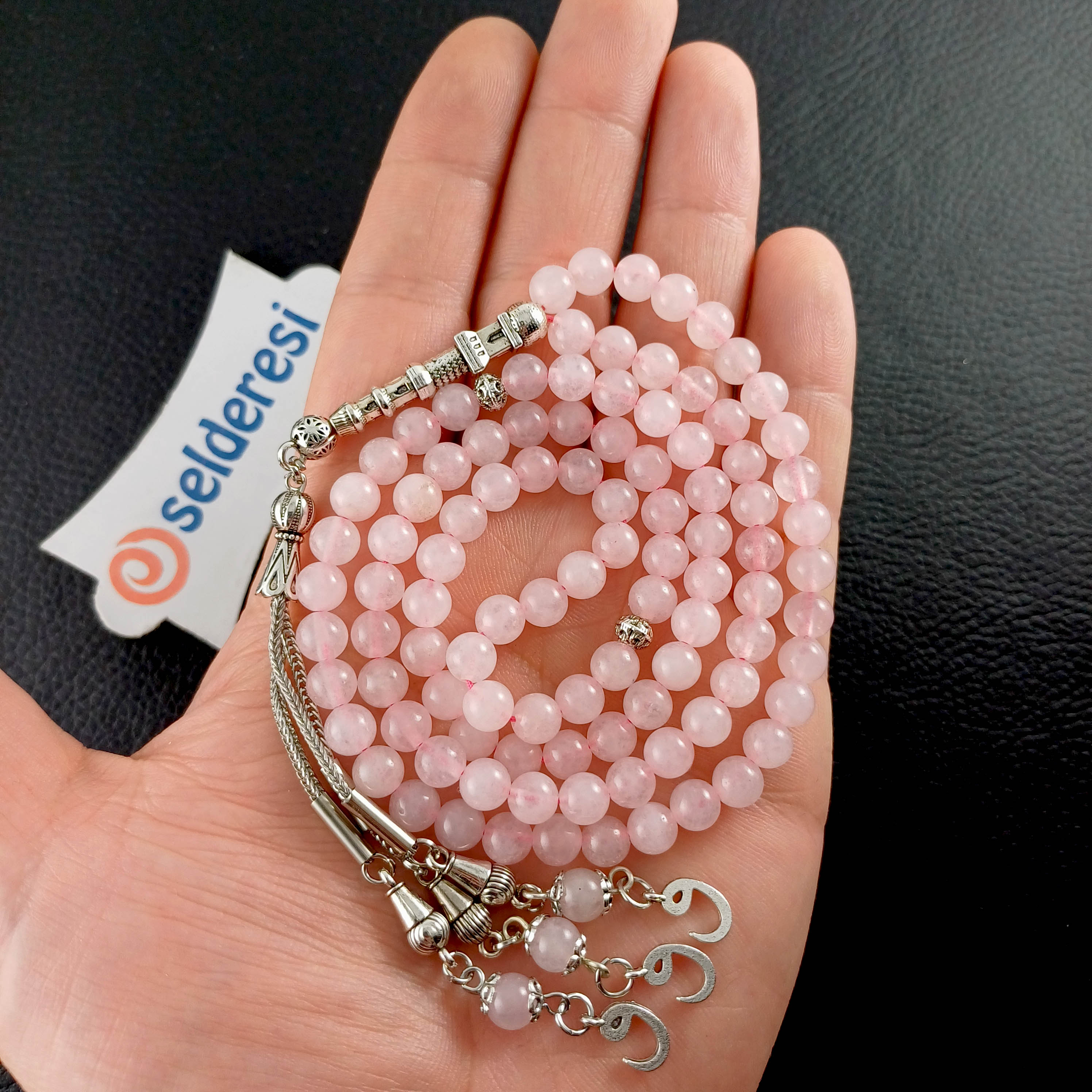 Pembe Kuvars Doğaltaş 99luk Namaz Tesbihi 6mm