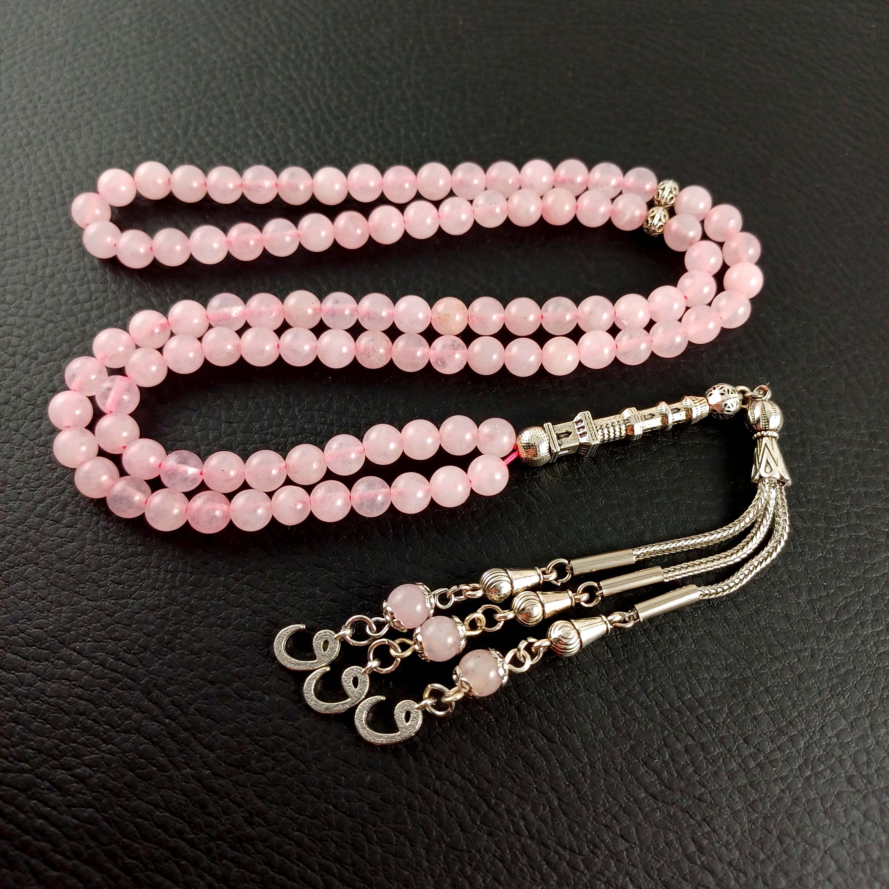 Pembe Kuvars Doğaltaş 99luk Namaz Tesbihi 6mm
