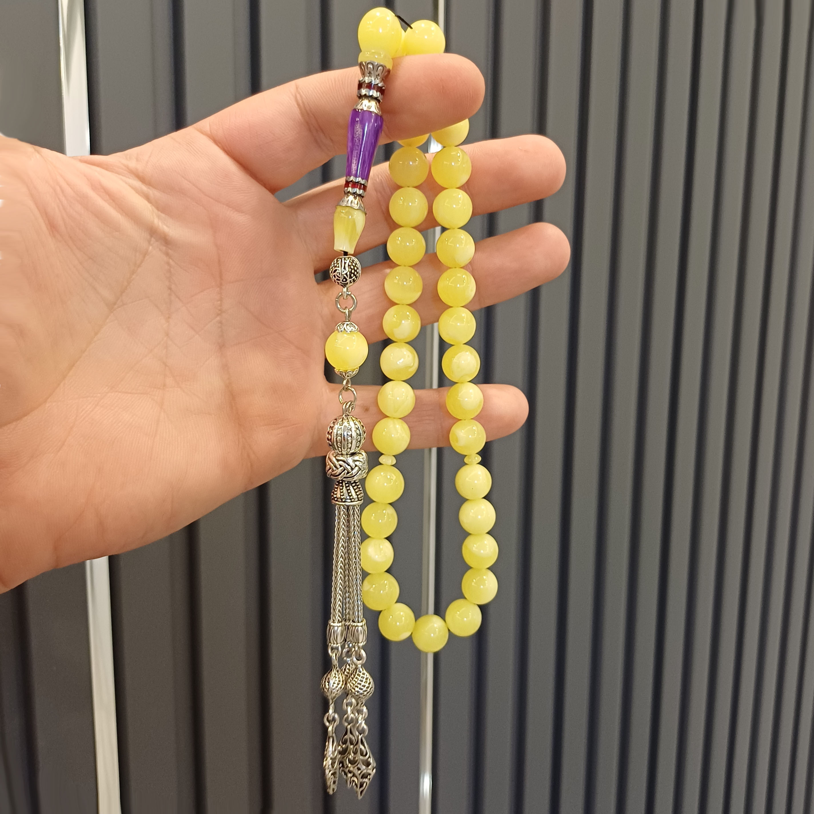 BEYRUT TOZ Kehribar 10mm Küre Kesim Nakkaş İşlemeli İmame Tesbih