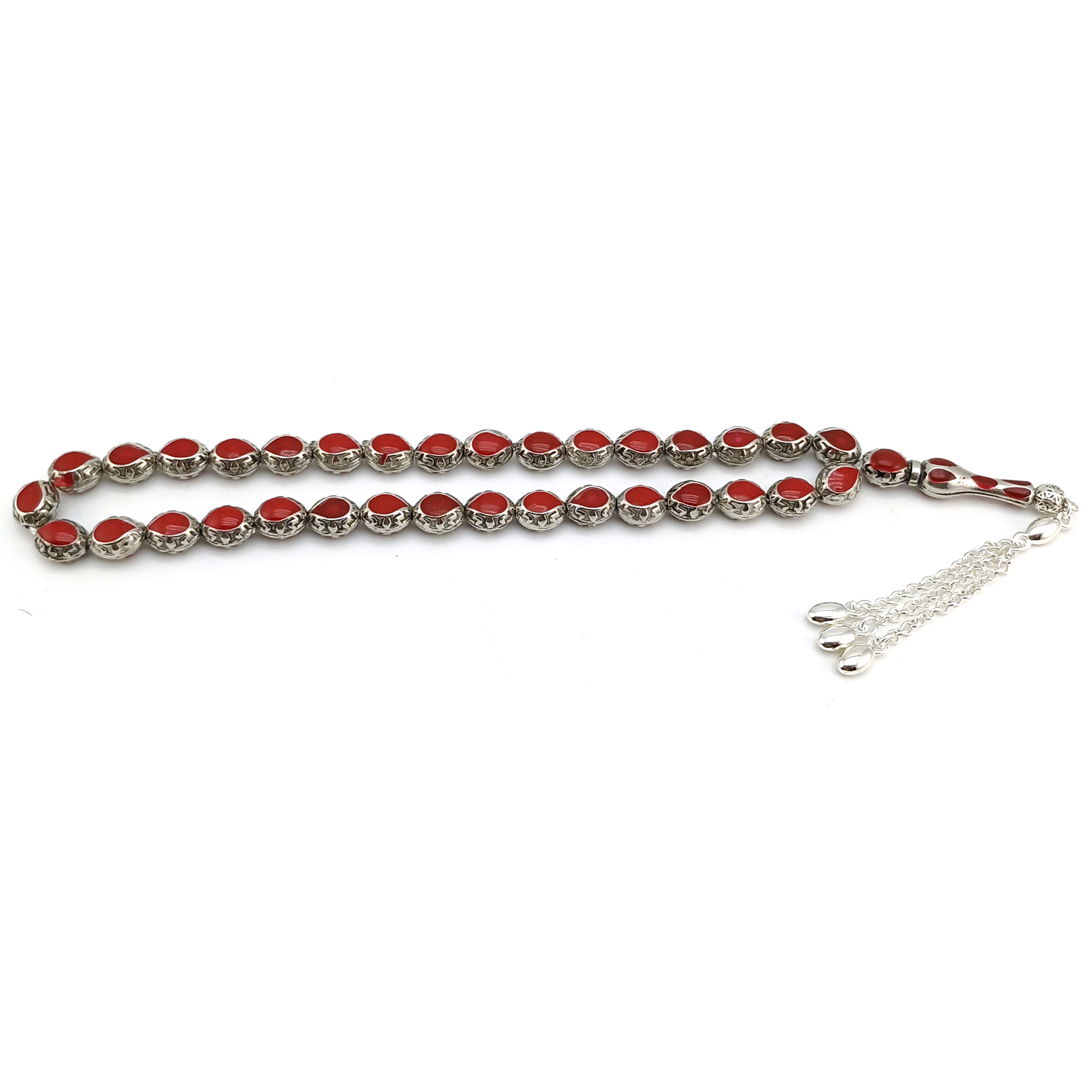 Kırmızı Mineli Metal Alpaka Ağır Tesbih