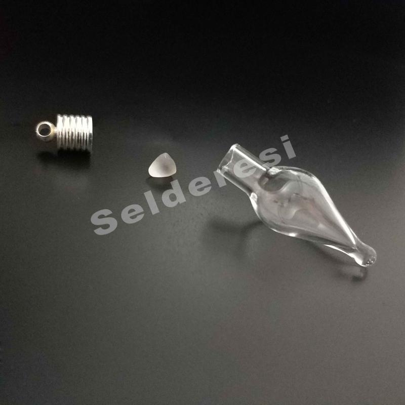 Boş Cam Kolye Ucu - Pirinç Kolye Camı - Damla Model
