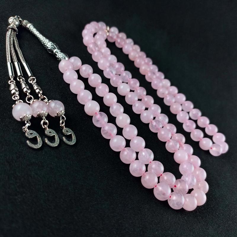 Pembe Kuvars Doğaltaş 99luk Namaz Tesbihi 8mm