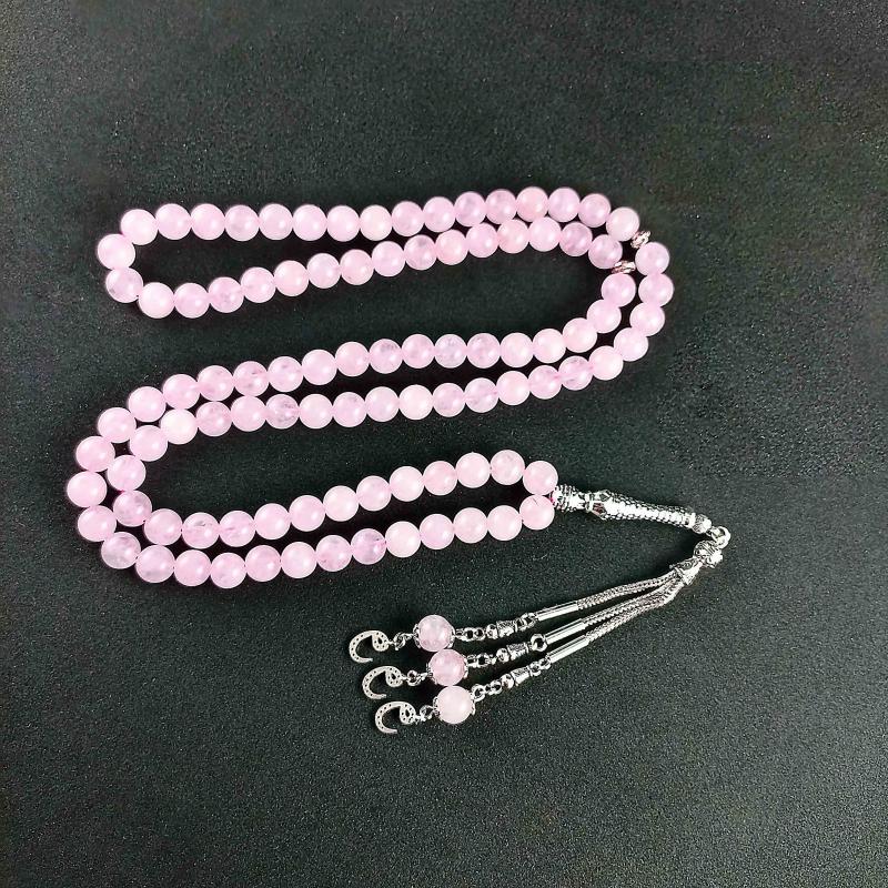 Pembe Kuvars Doğaltaş 99luk Namaz Tesbihi 8mm