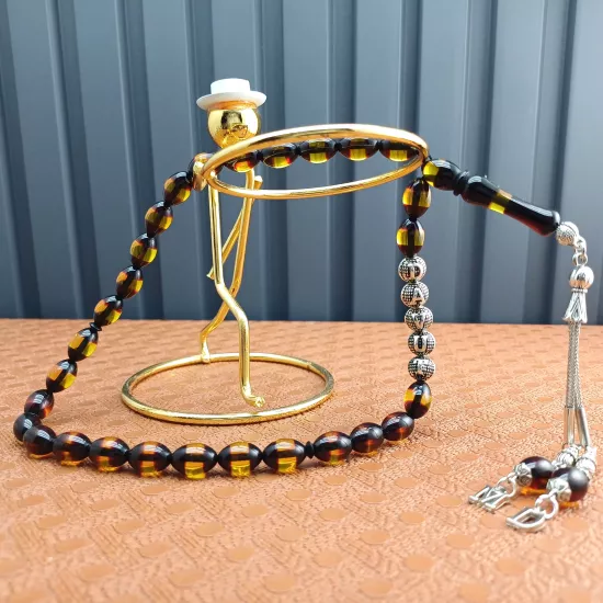 Kişiye Özel İsimli Sürmeli Toz Kehribar Tesbih