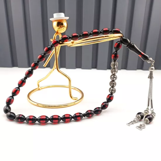 Kişiye Özel İsimli Sürmeli Toz Kehribar Tesbih