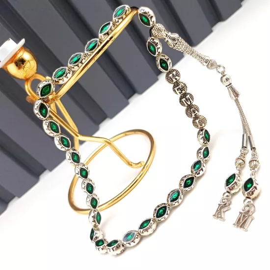 Kişiye Özel İsimli Yeşil Mineli Metal Tesbih