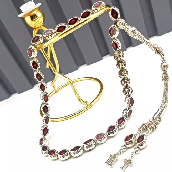 Kişiye Özel İsimli Kırmızı Mineli Metal Tesbih