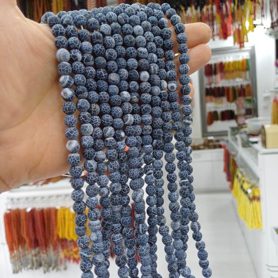 8 mm Mat Damarlı Akik Taşı 8mm Dizi - (45-50 Adet)