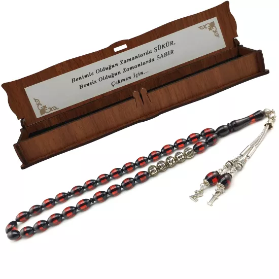 Kişiye Özel İsimli Sürmeli Toz Kehribar Tesbih