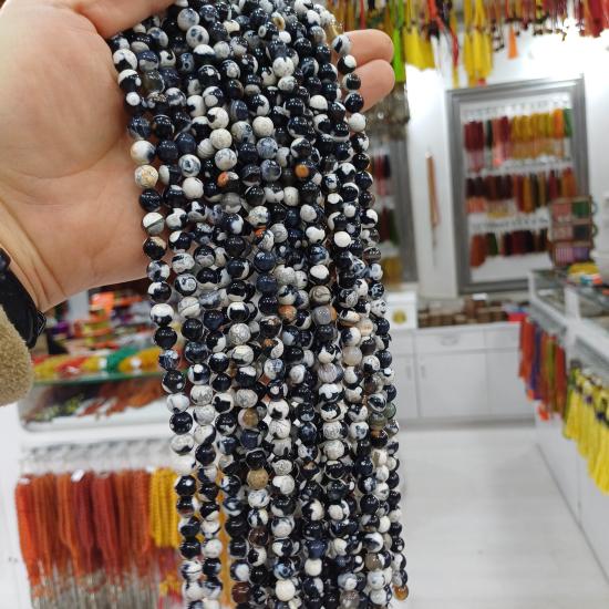 8 mm Zebra Akik Taşı 8mm Dizi - (45-50 Adet)