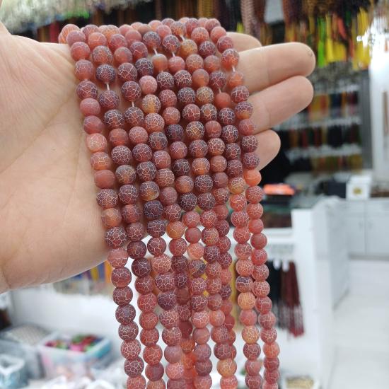 8 mm Mat Damarlı Akik Taşı 8mm Dizi - (45-50 Adet)