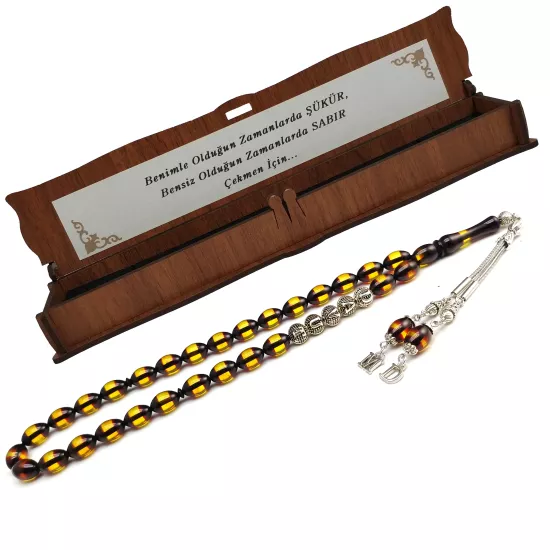 Kişiye Özel İsimli Sürmeli Toz Kehribar Tesbih