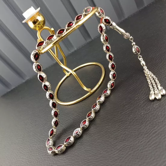 Kırmızı Mineli Metal Alpaka Ağır Tesbih