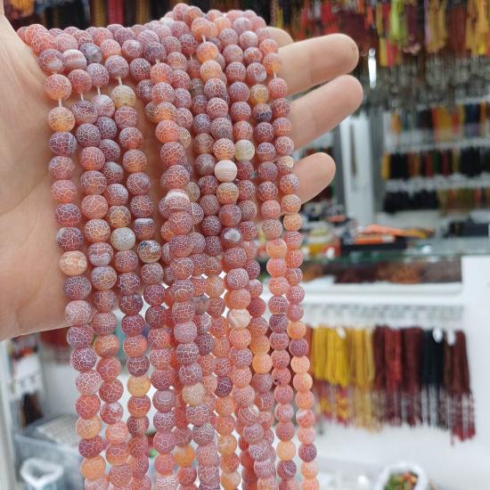 8 mm Mat Damarlı Akik Taşı 8mm Dizi - (45-50 Adet)