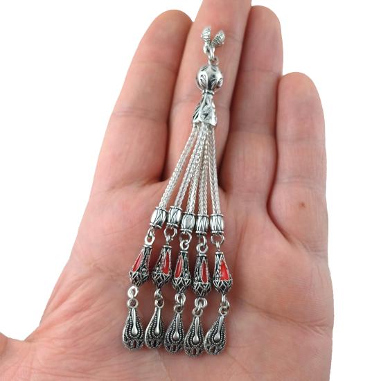 5 Dallı Kırmızı Mineli Tesbih Püskülü KapamaIı