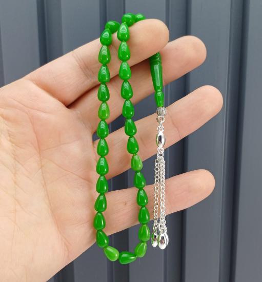 Gözyaşı Damla Kesim Püsküllü Sıkma Kehribar Tesbih