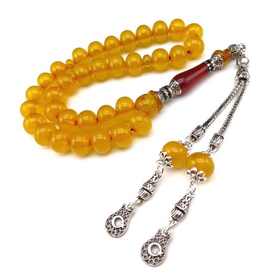 Nakkaş İmame İşlemeli Sıkma Kehribar Tesbih