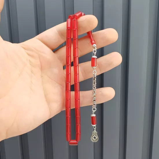 Kırmızı Renk KESME Ateş Kehribar Tesbih