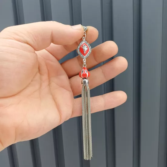 Özel Tasarım Tuğralı Kırmızı Mineli Tesbih Püskülü