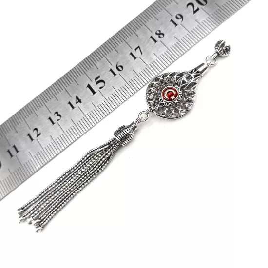 925 Ayar Gümüş Mineli Ayyıldız Tesbih Püskülü