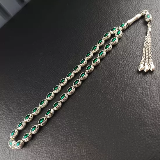 Yeşil Mineli Metal Alpaka Ağır Tesbih