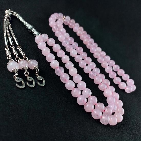 8mm Pembe Kuvars Doğaltaş 99luk Namaz Tesbihi