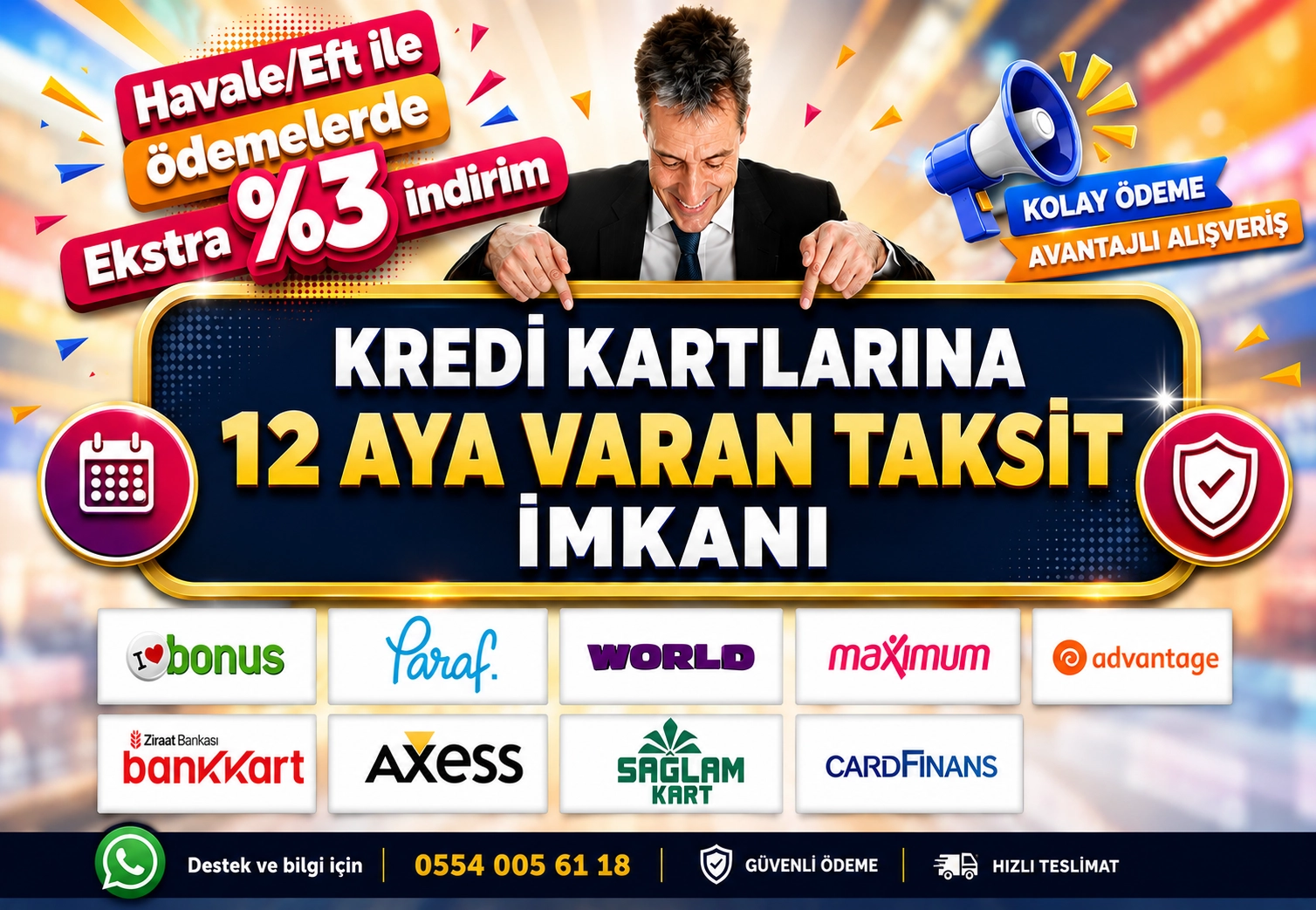 Kredi Kartına 12 aya varan taksit imkanı